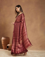 Wine Viscose Silk Blend Sari