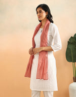 Orange Cotton Silk Chikankari Stole