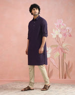 Purple Dobby Pathani Kurta with regular collar
