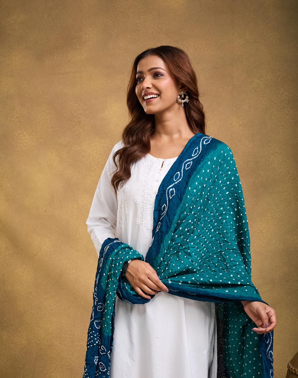 Blue Viscose Blend Bandhani Dupatta