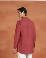 Red Cotton Check Slim Fit Short Kurta