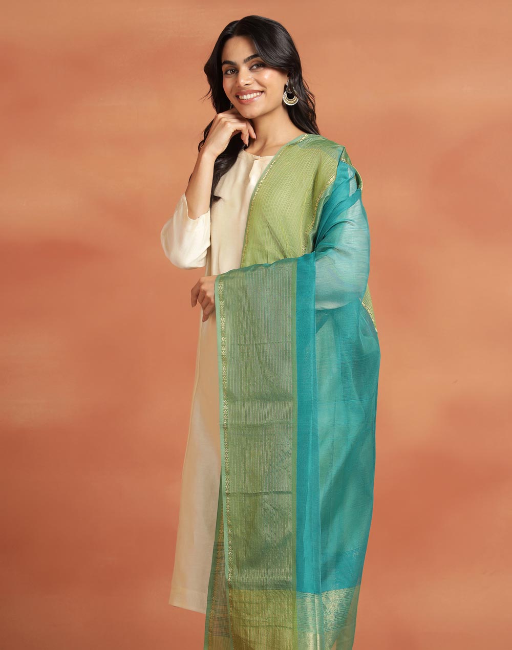 Turquoise Cotton Silk Blend Maheshwari Dupatta