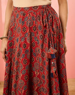 Maroon Cotton Ajrakh Print Ghera Skirt for Women from Fabindia UK