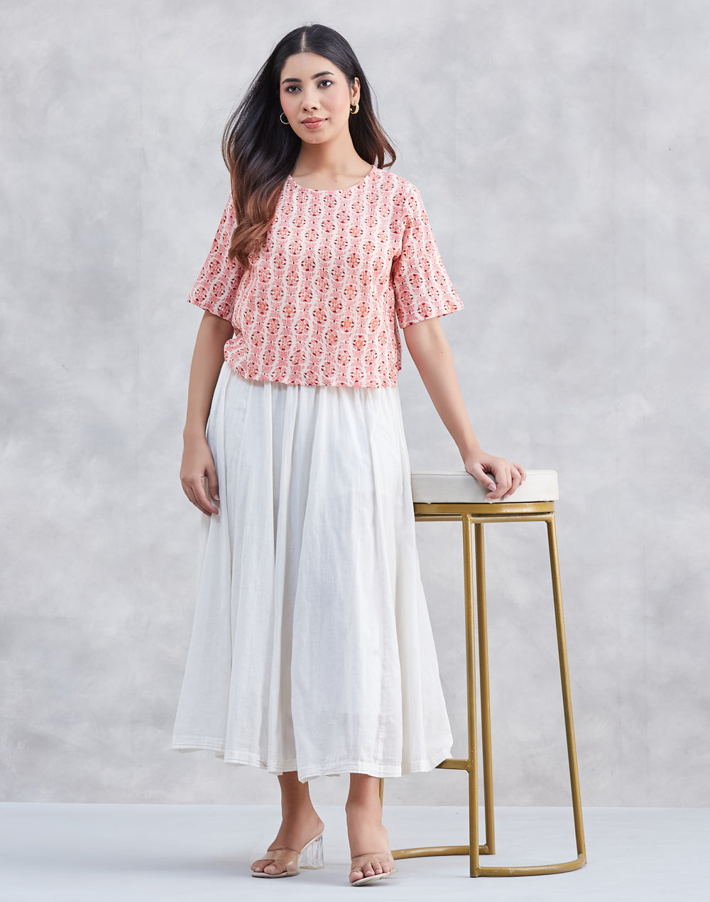 Orange Cotton Floral Short Top