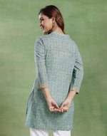 Green Cotton Chikankari Short Kurta