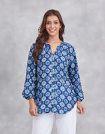 Blue Rayon Blend Hand Block Printed Shirt
