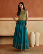 Lime-Teal Cotton Blend Hand Block Printed Skirt Set