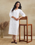 White Cotton Chikankari Long Kurta