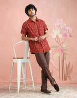 Red Bagru Print Shirt styled for festive occasions