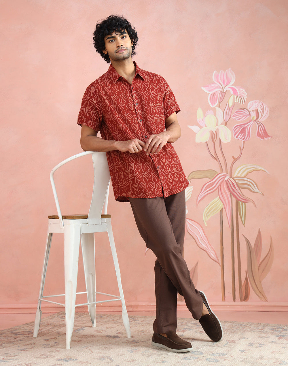 Red Bagru Print Shirt styled for festive occasions