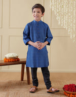 Navy Viscose Blend Dobby Long Kurta