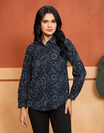 Blue-Green Cotton HB Floral Shirt