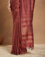 Wine Viscose Silk Blend Sari