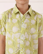 Green Cotton Hand Block Printed Shirt