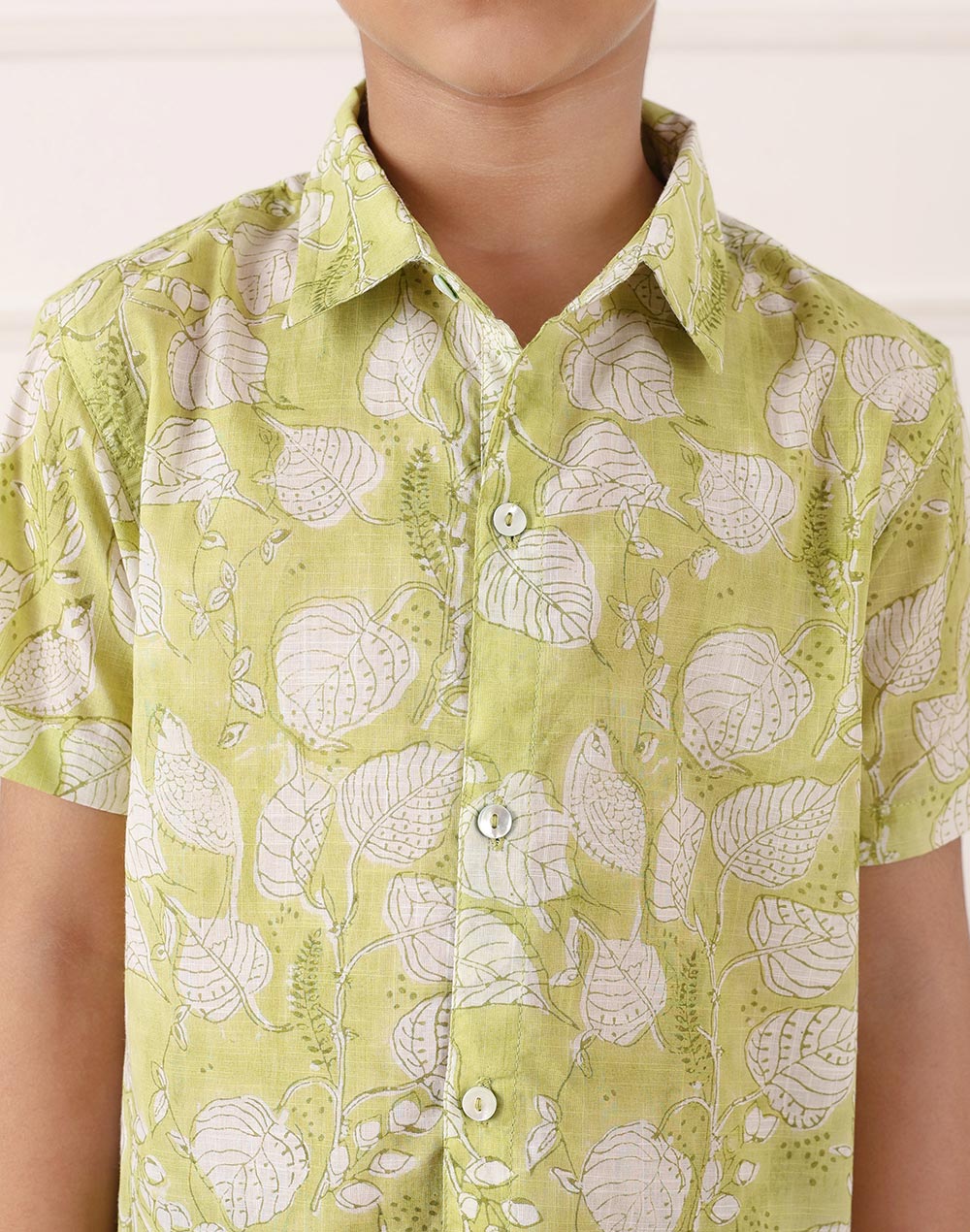 Green Cotton Hand Block Printed Shirt