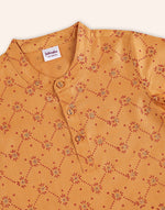 Yellow Viscose Blend Hand Block Printed 2pc Dhoti Set
