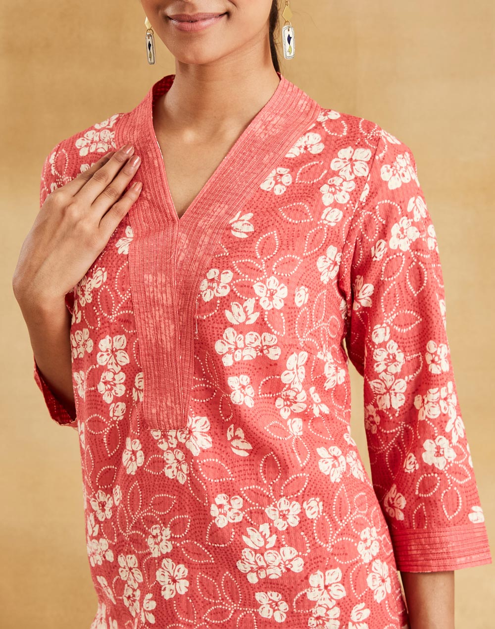 Pink Cotton Hand Block Print Long Kurta