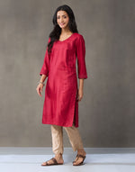Maroon Viscose Silk Embroidered Long Kurta
