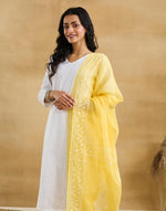 Yellow Cotton Silk Blend Chikankari Dupatta
