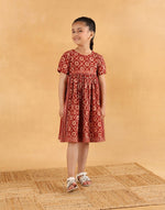 Red Cotton Kalamkari Printed Dress
