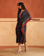 Blue-Red Cotton Ajrakh Printed Kaftan