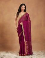 Purple Cotton Silk Blend Chanderi Sari