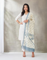 Blue Cotton Printed Floral Dupatta