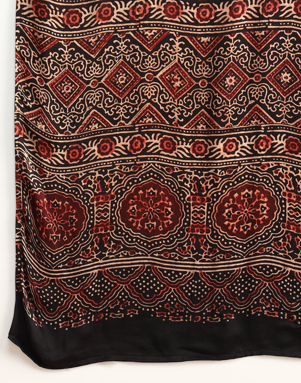Black-Red Viscose Blend Ajrakh Printed Stole