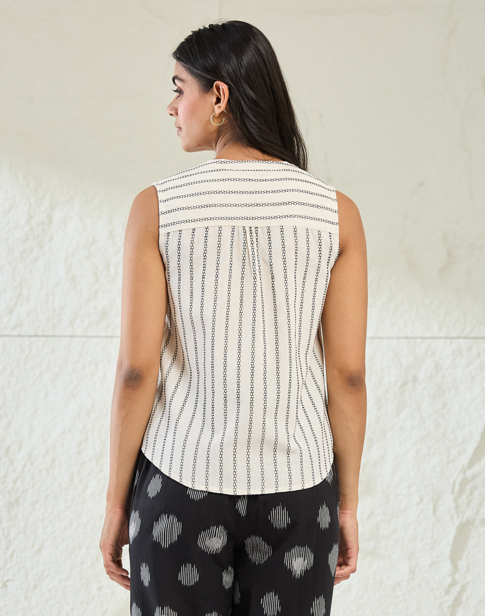 White Cotton Striped Top
