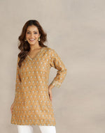 Mustard Cotton Silk Hand Block Printed Short Kurta