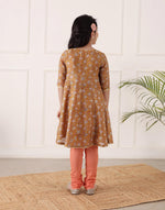 Mustard Cotton Silk Blend Hand Block Printed 3pc Churidar Set