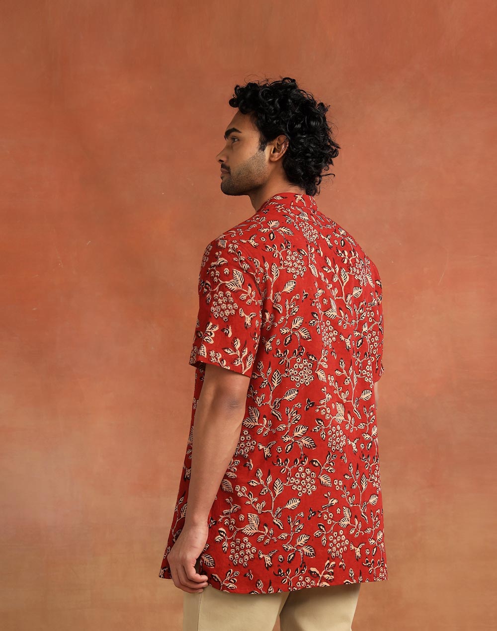 Maroon Cotton Dabu Printed Kurta Short