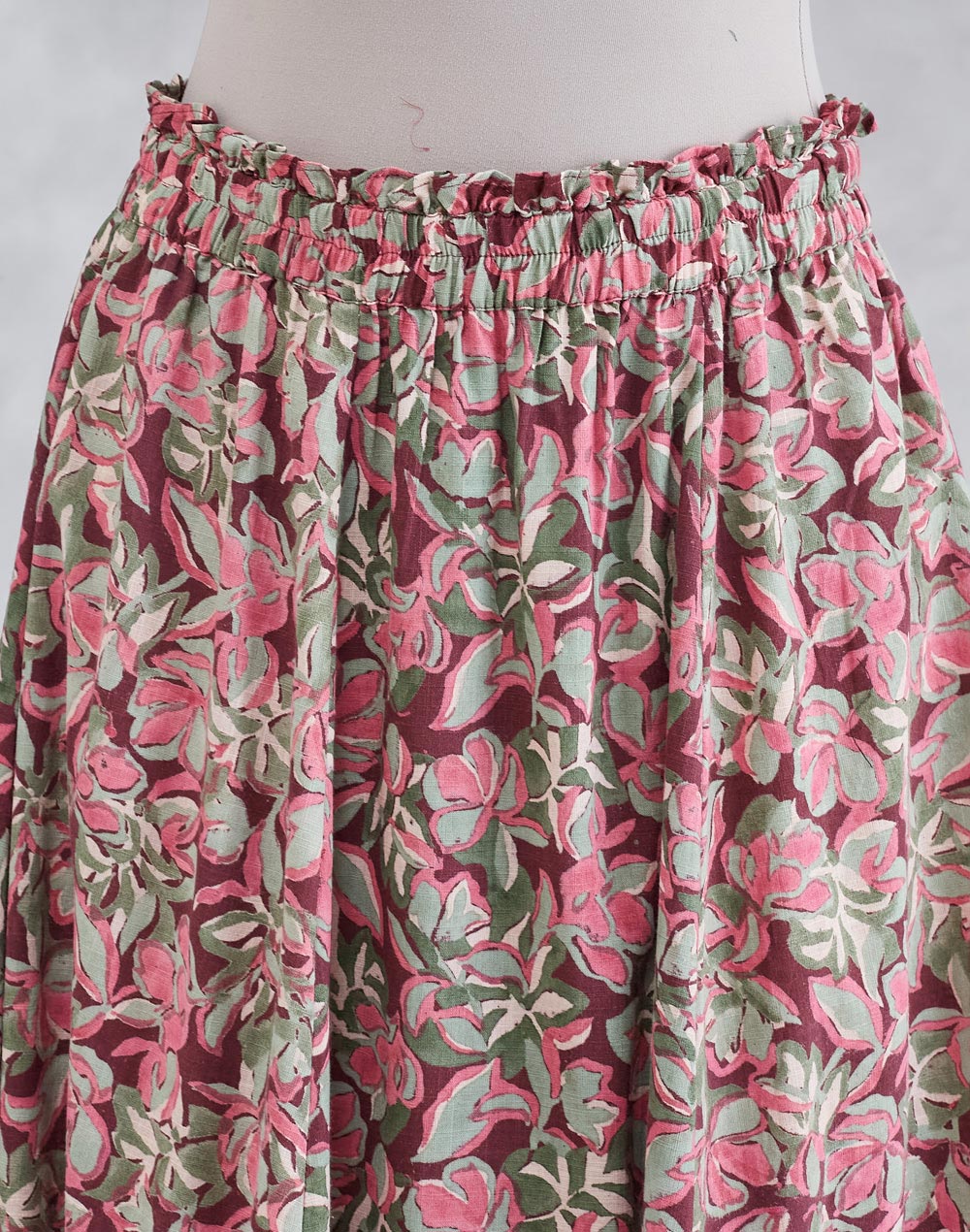 Brown Cotton Floral Midi Skirt