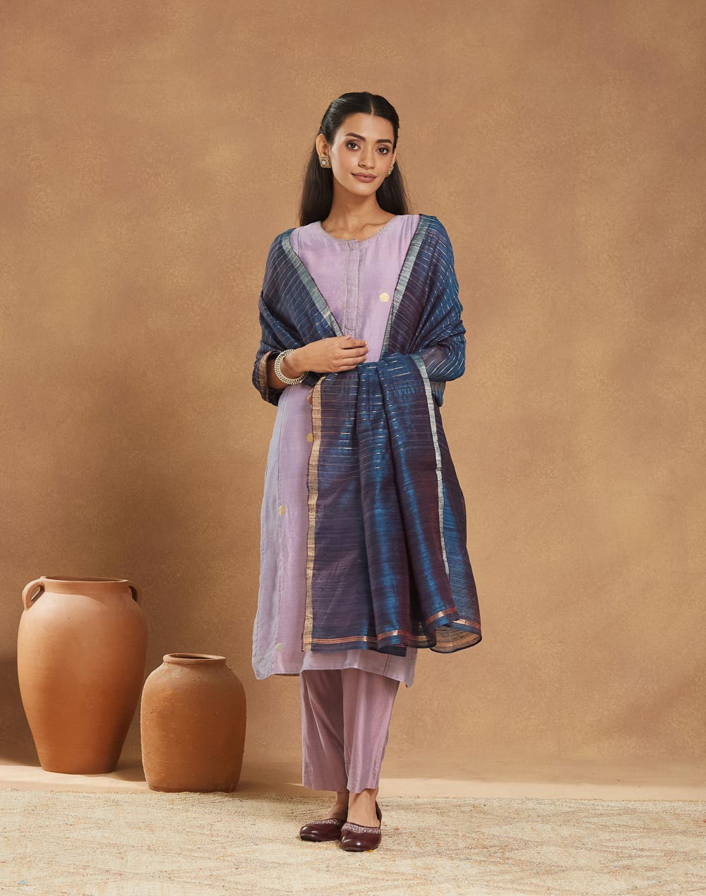 Blue Silk Blend Hand Woven Dupatta