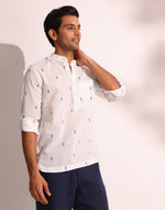 White Cotton Dobby Slim Fit Mid Placket Shirt
