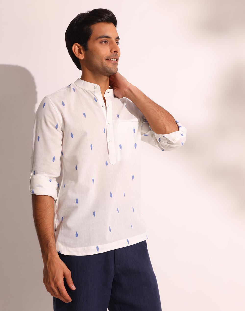 White Cotton Dobby Slim Fit Mid Placket Shirt