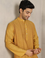 Mustard Viscose Silk Pintucks Long Kurta