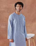 Blue Cotton Stripe Long Kurta