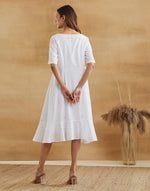 White Cotton Chikankari Peony Ruffle Midi Dress & Lining