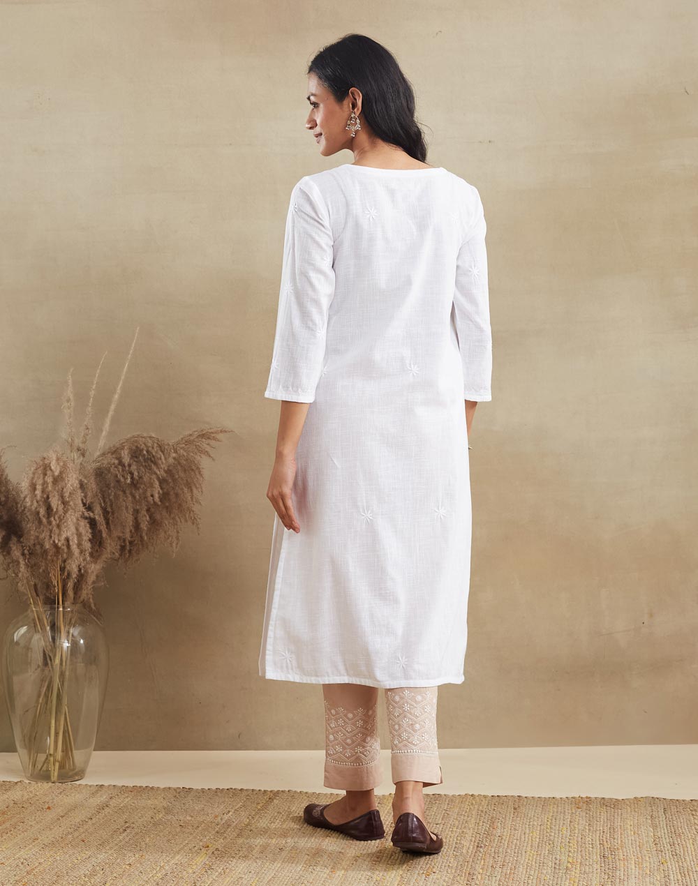 Offwhite Cotton Chikankari Long Kurta
