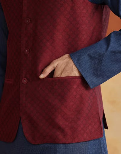 Maroon Viscose Silk Nehru Jacket for Men from Fabindia UK