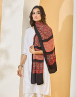 Red Viscose Blend Ajrakh Printed Stole