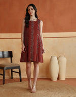 Block print detail on the Red Block Print Floral Indian Short Dress