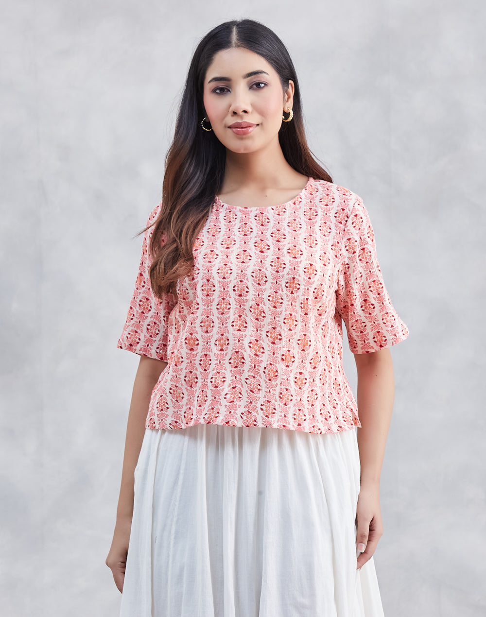 Orange Cotton Floral Short Top