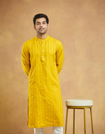 Yellow Viscose Blend Dobby Slim Fit Long Kurta