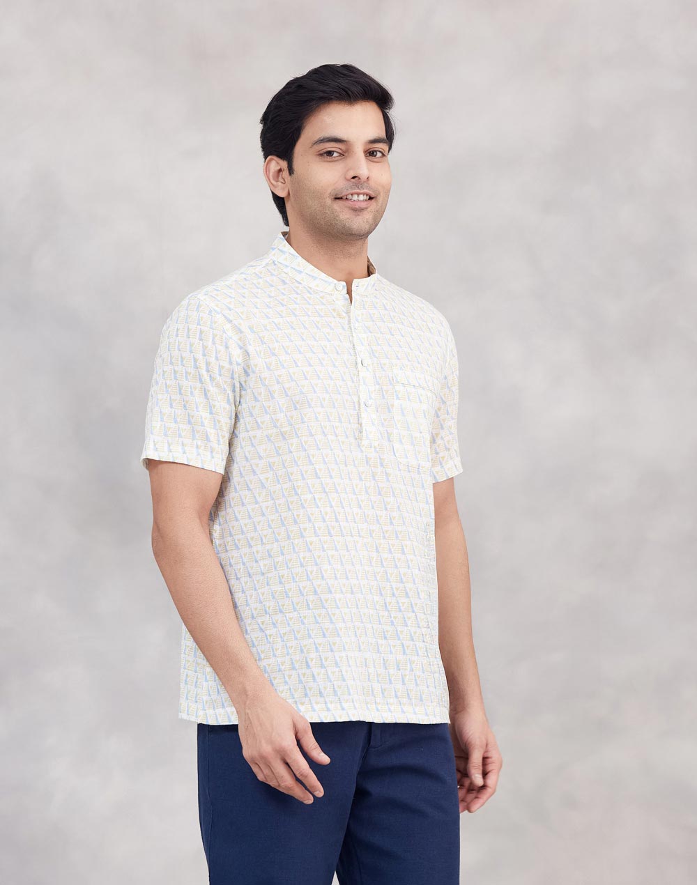 White Cotton Mid Placket Shirt
