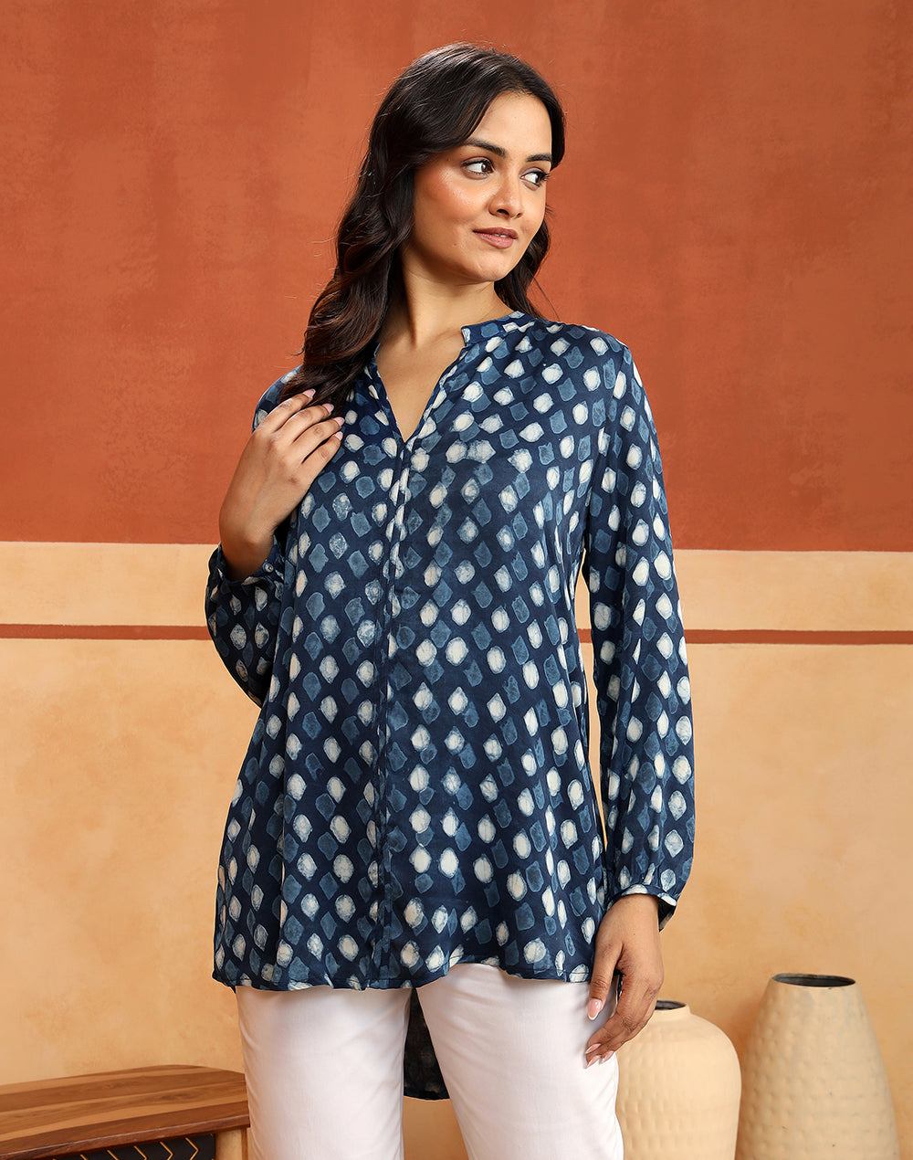 Indigo Rayon Blend Dabu Printed Tunic
