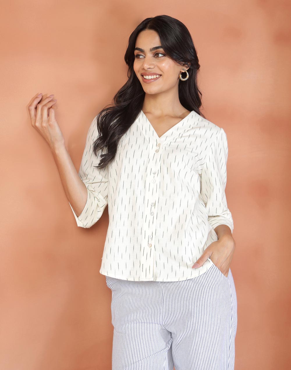 White Cotton Ikat Top