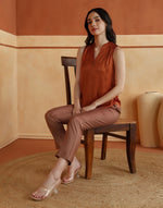 Orange Rayon Blend Hand Embroidered Top