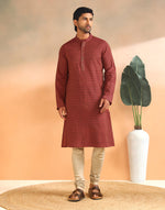 Orange Cotton Printed Slim Fit Long Kurta